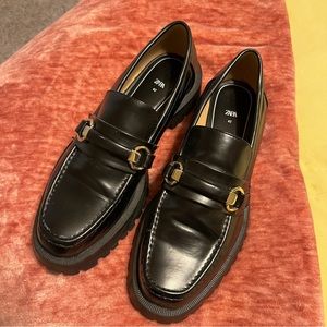 CHUNKY LUG SOLE ZARA BLACK LOAFERS WOMENS SIZE 11